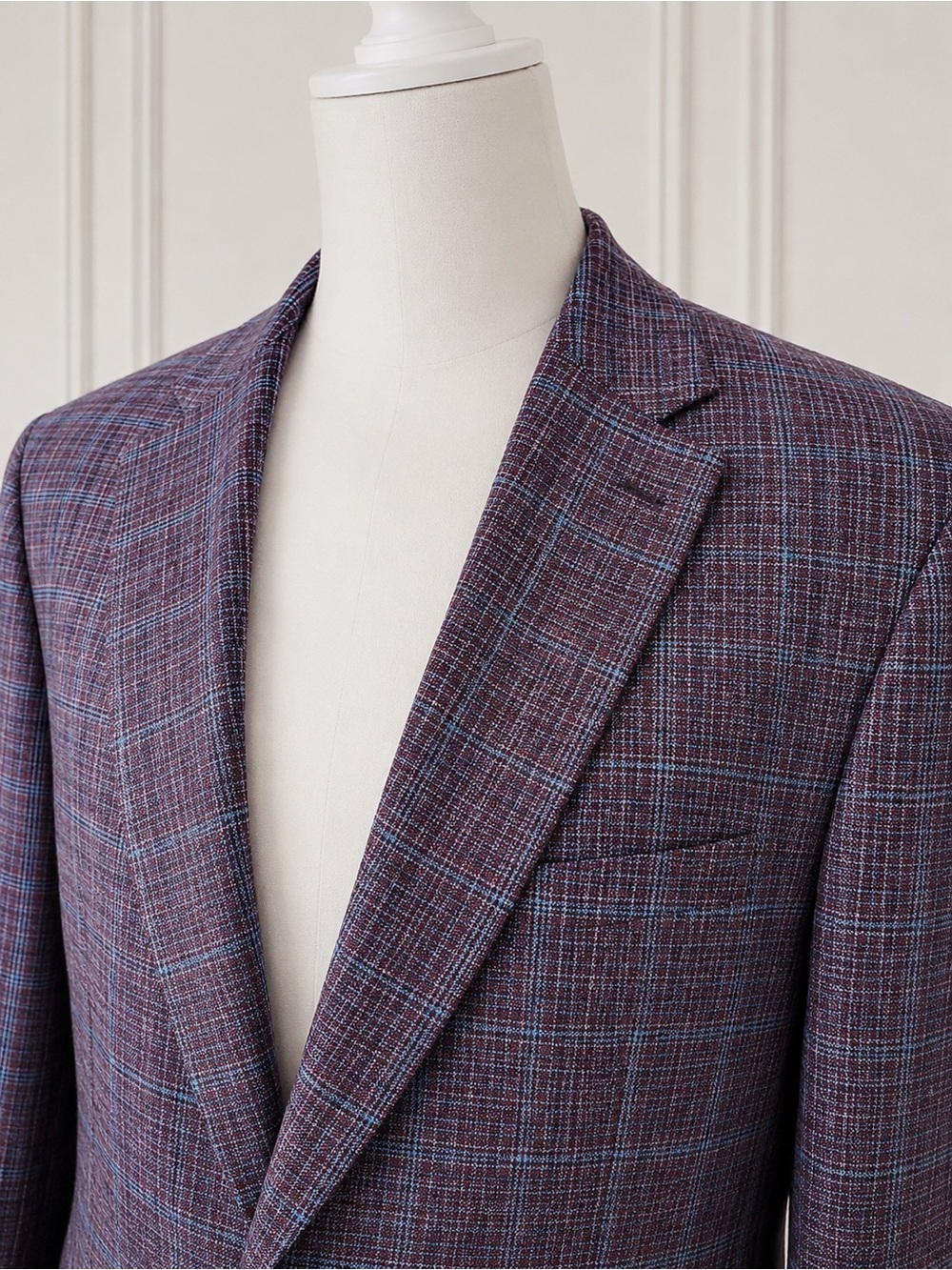 JKT New York 100% Linen Plaid Sport Coat Blazer Men’s 44R Purple Blue Windowpane